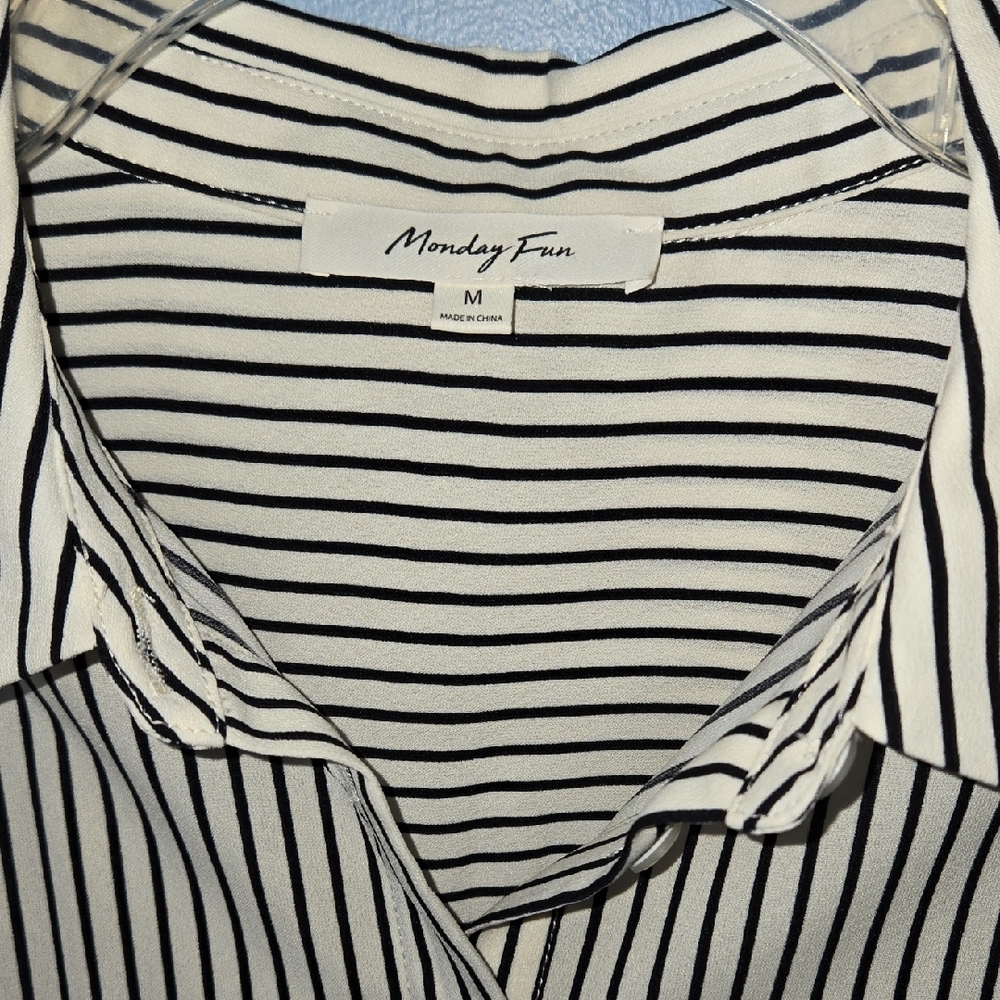 Monday Fun Black and White Striped Blouse